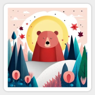 Cute Mountain Bear in Forest Sticker